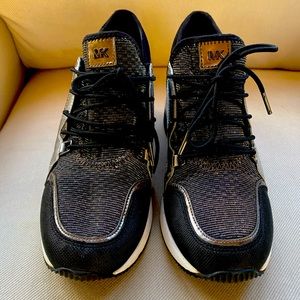 Michael Kors black/sliver wedge tennis shoes